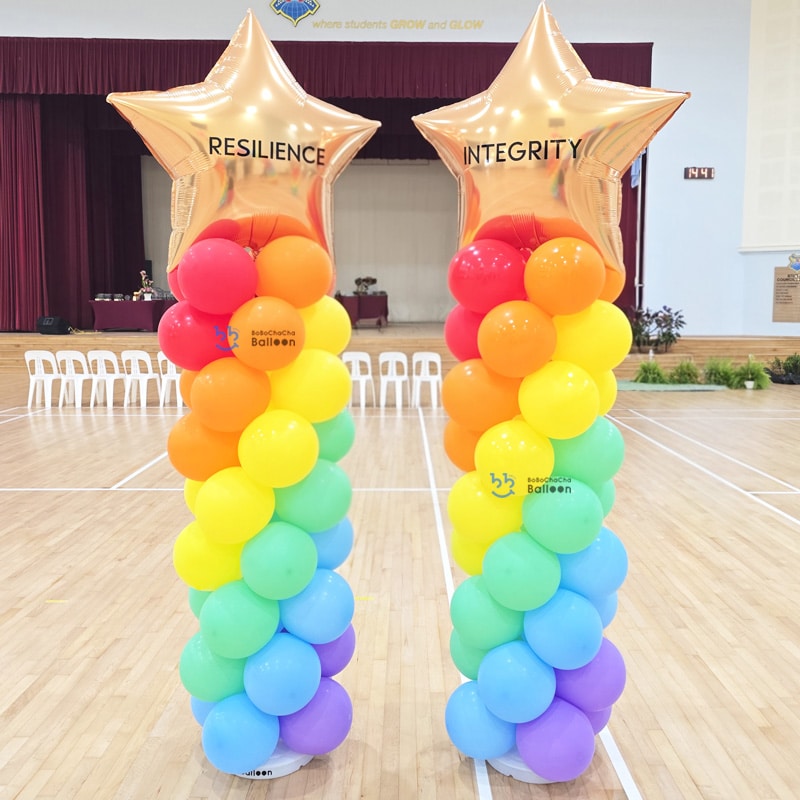 [Balloon Column] PAIR of Rainbow Balloon – With 32″ Shape Foil Personalised Balloon